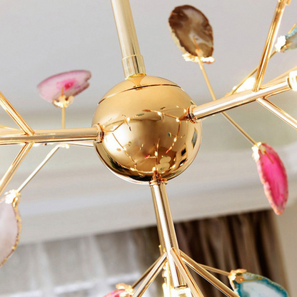 Agate Stone Branch Chandelier with Leaf Design, Bohemian Modern Pendant Light