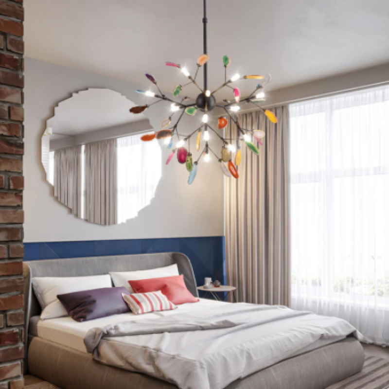 Agate Stone Branch Chandelier with Leaf Design, Bohemian Modern Pendant Light