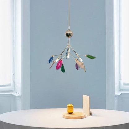 Agate Stone Branch Chandelier with Leaf Design, Bohemian Modern Pendant Light