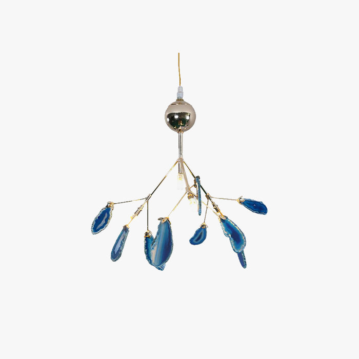 Agate Stone Branch Chandelier with Leaf Design, Bohemian Modern Pendant Light