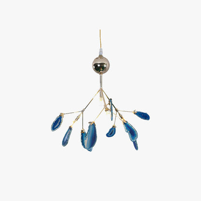 Agate Stone Branch Chandelier with Leaf Design, Bohemian Modern Pendant Light