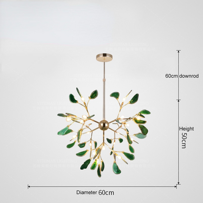 Agate Stone Branch Chandelier with Leaf Design, Bohemian Modern Pendant Light