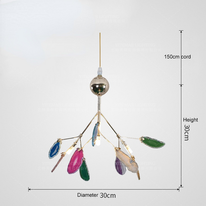 Agate Stone Branch Chandelier with Leaf Design, Bohemian Modern Pendant Light
