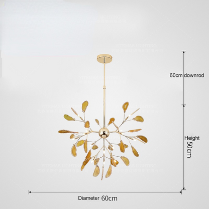 Agate Stone Branch Chandelier with Leaf Design, Bohemian Modern Pendant Light