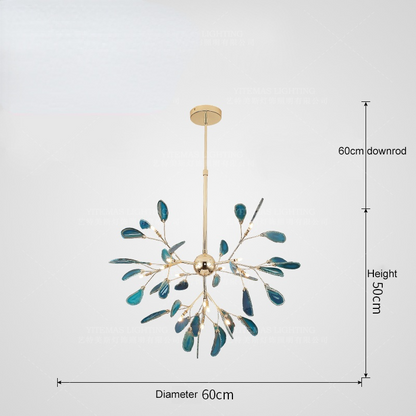Agate Stone Branch Chandelier with Leaf Design, Bohemian Modern Pendant Light