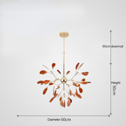 Agate Stone Branch Chandelier with Leaf Design, Bohemian Modern Pendant Light