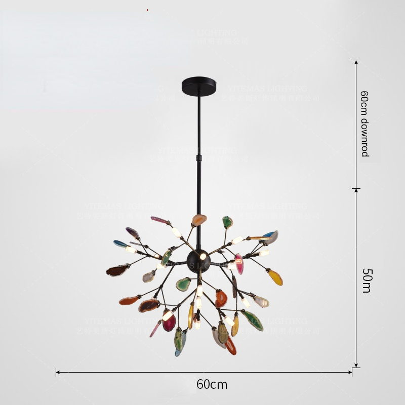 Agate Stone Branch Chandelier with Leaf Design, Bohemian Modern Pendant Light