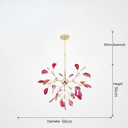 Agate Stone Branch Chandelier with Leaf Design, Bohemian Modern Pendant Light