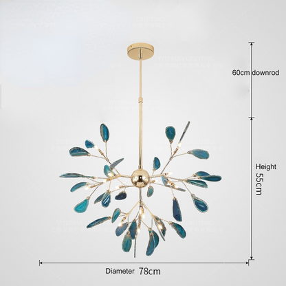 Agate Stone Branch Chandelier with Leaf Design, Bohemian Modern Pendant Light