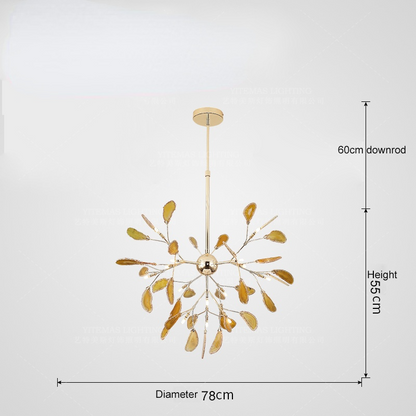 Agate Stone Branch Chandelier with Leaf Design, Bohemian Modern Pendant Light