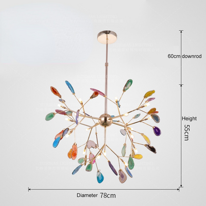 Agate Stone Branch Chandelier with Leaf Design, Bohemian Modern Pendant Light