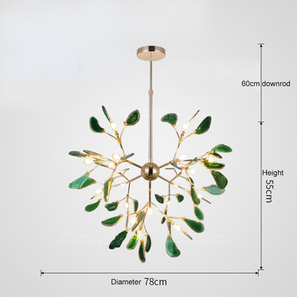 Agate Stone Branch Chandelier with Leaf Design, Bohemian Modern Pendant Light