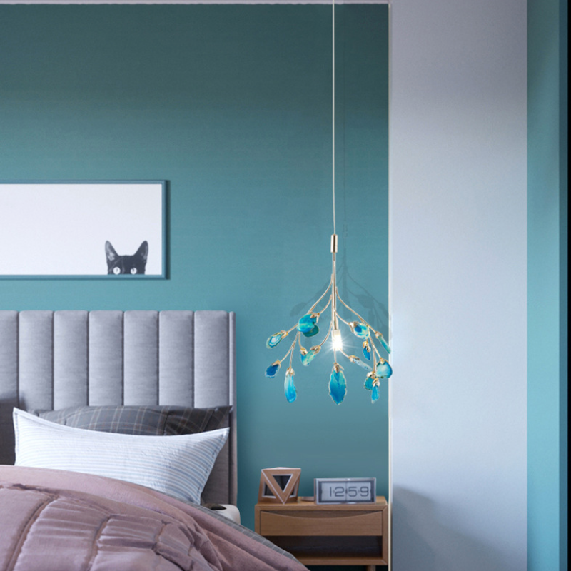 Agate Stone Branch Chandelier with Leaf Design, Bohemian Modern Pendant Light