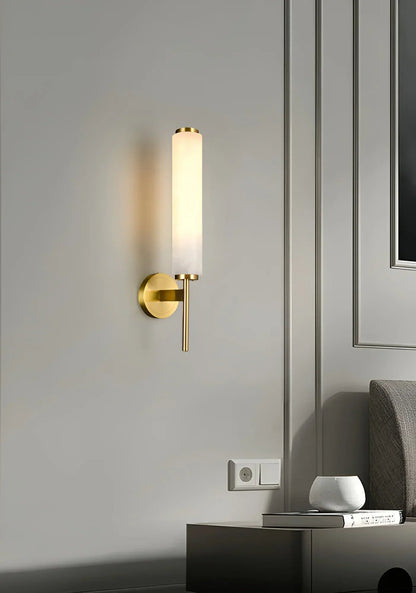 Alabaster Candle Style Wall Lamp with Brass Finish
