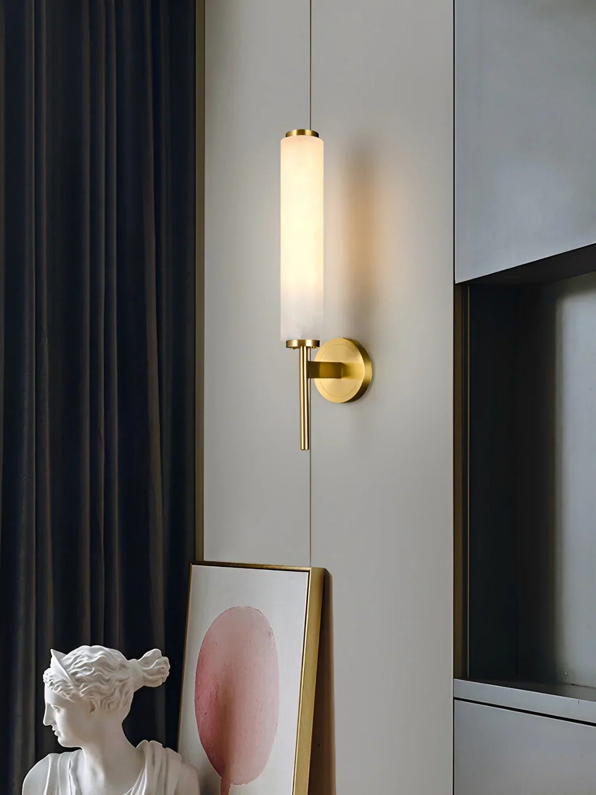 Alabaster Candle Style Wall Lamp with Brass Finish