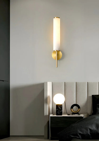 Alabaster Candle Style Wall Lamp with Brass Finish