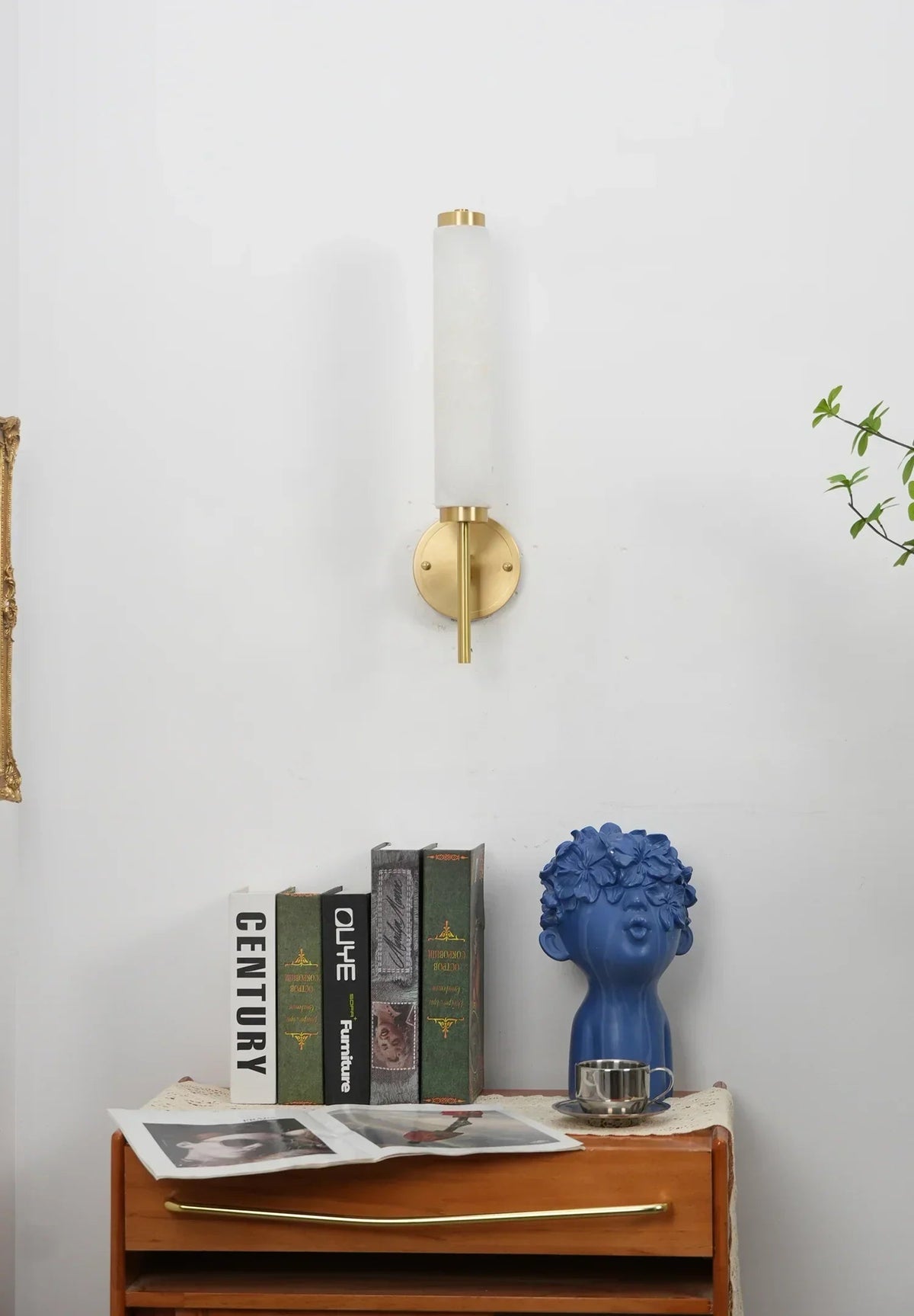 Alabaster Candle Style Wall Lamp with Brass Finish