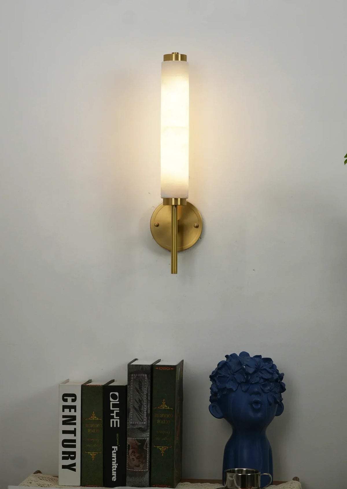 Alabaster Candle Style Wall Lamp with Brass Finish