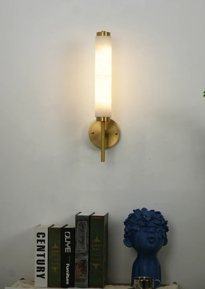 Alabaster Candle Style Wall Lamp with Brass Finish