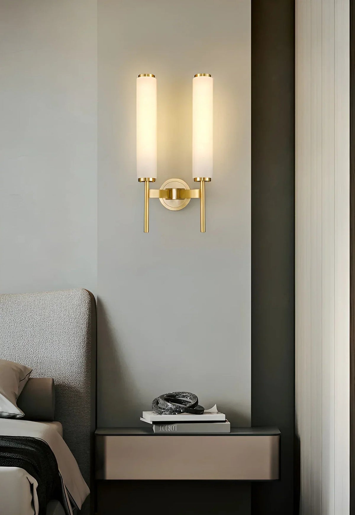 Alabaster Candle Style Wall Lamp with Brass Finish