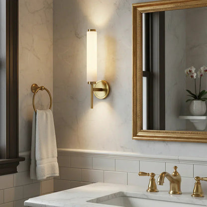Alabaster Candle Style Wall Lamp with Brass Finish