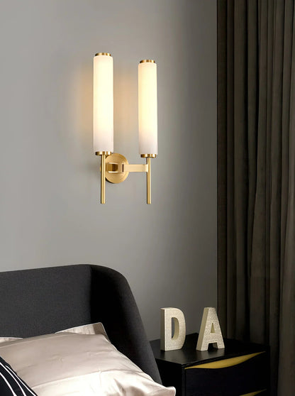 Alabaster Candle Style Wall Lamp with Brass Finish