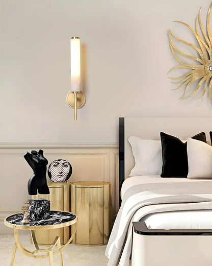 Alabaster Candle Style Wall Lamp with Brass Finish