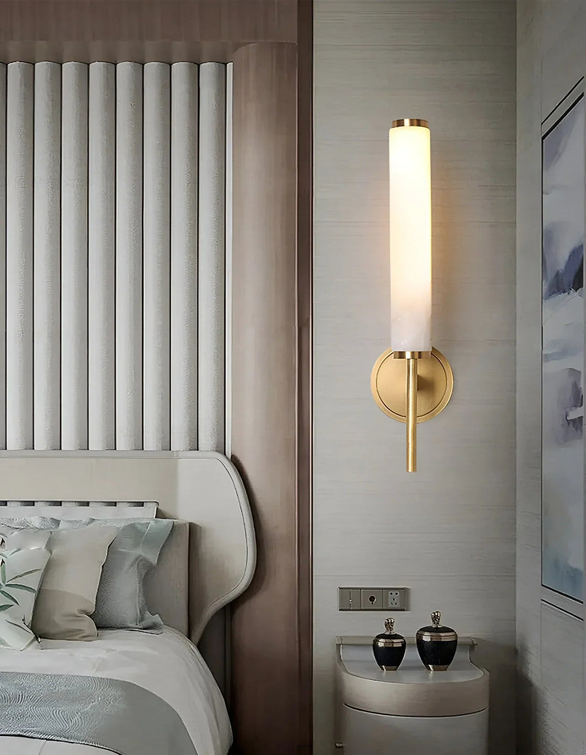 Alabaster Candle Style Wall Lamp with Brass Finish