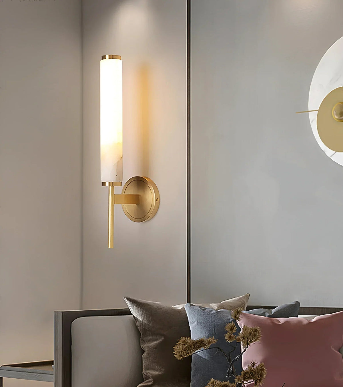 Alabaster Candle Style Wall Lamp with Brass Finish