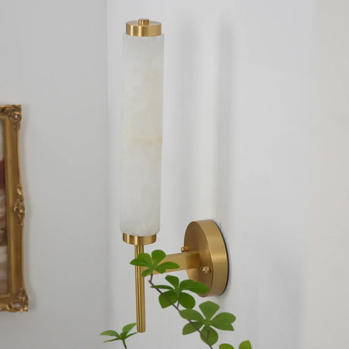 Alabaster Candle Style Wall Lamp with Brass Finish