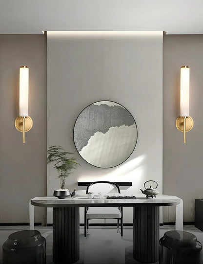Alabaster Candle Style Wall Lamp with Brass Finish