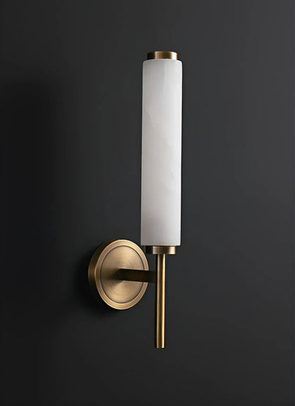 Alabaster Candle Style Wall Lamp with Brass Finish