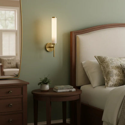 Alabaster Candle Style Wall Lamp with Brass Finish
