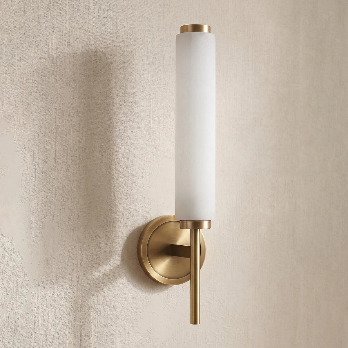 Alabaster Candle Style Wall Lamp with Brass Finish