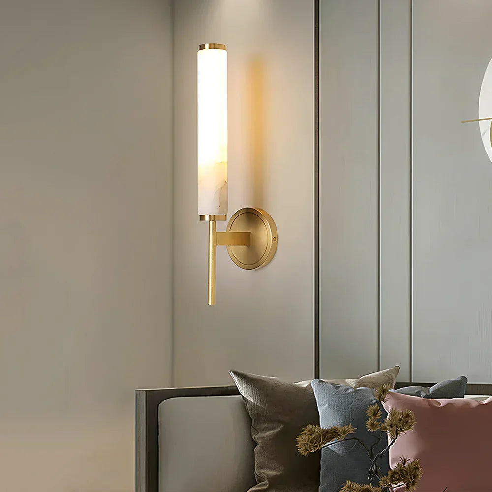 Alabaster Candle Style Wall Lamp with Brass Finish