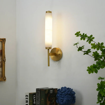 Alabaster Candle Style Wall Lamp with Brass Finish