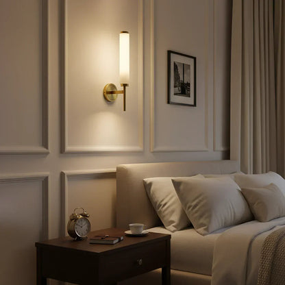 Alabaster Candle Style Wall Lamp with Brass Finish