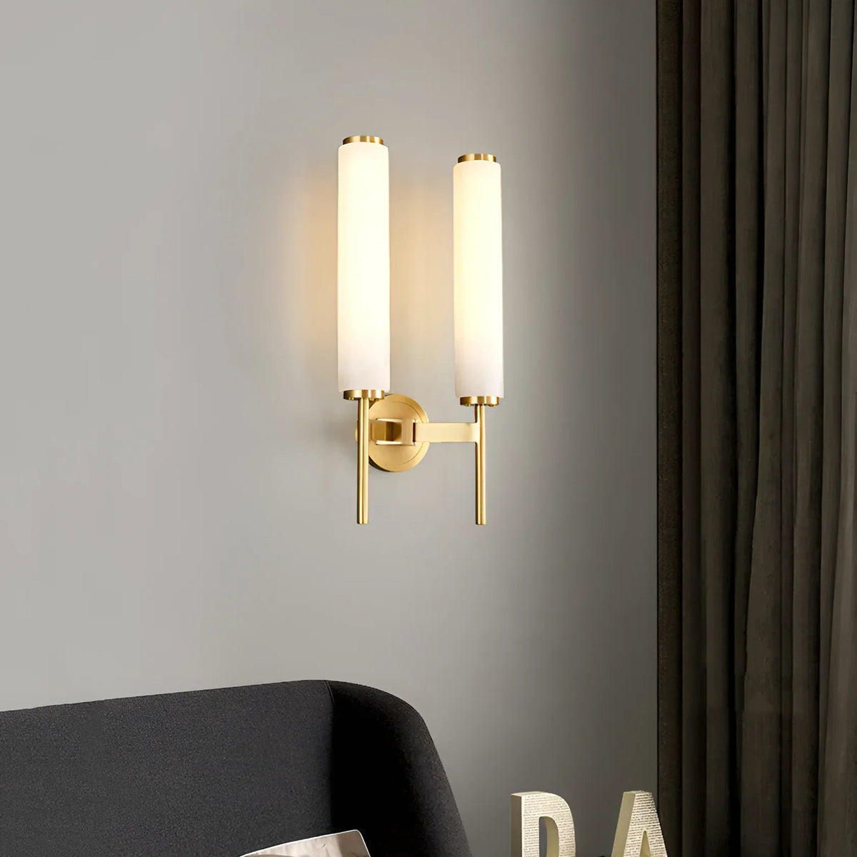 Alabaster Candle Style Wall Lamp with Brass Finish