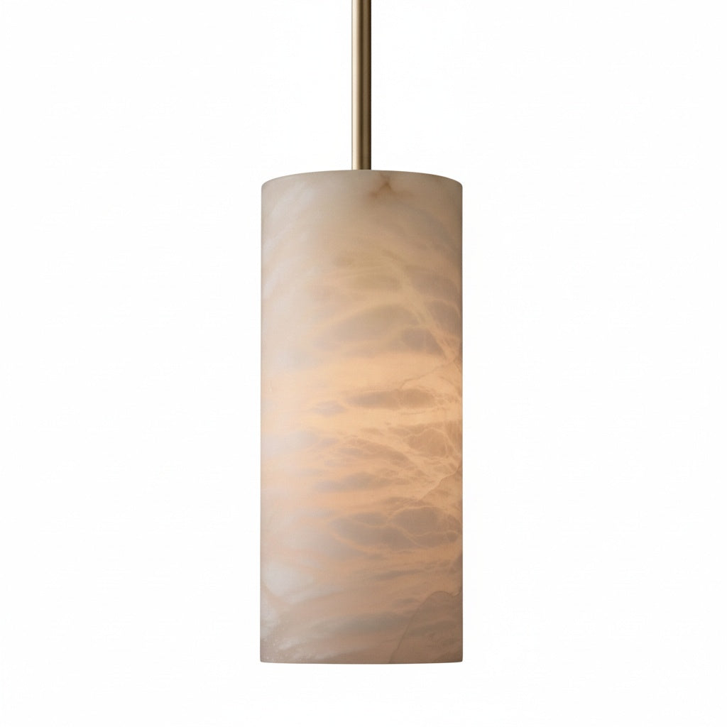 Alabaster Cylinder Pendant Lamp Modern with Natural Stone Shade and Adjustable Height
