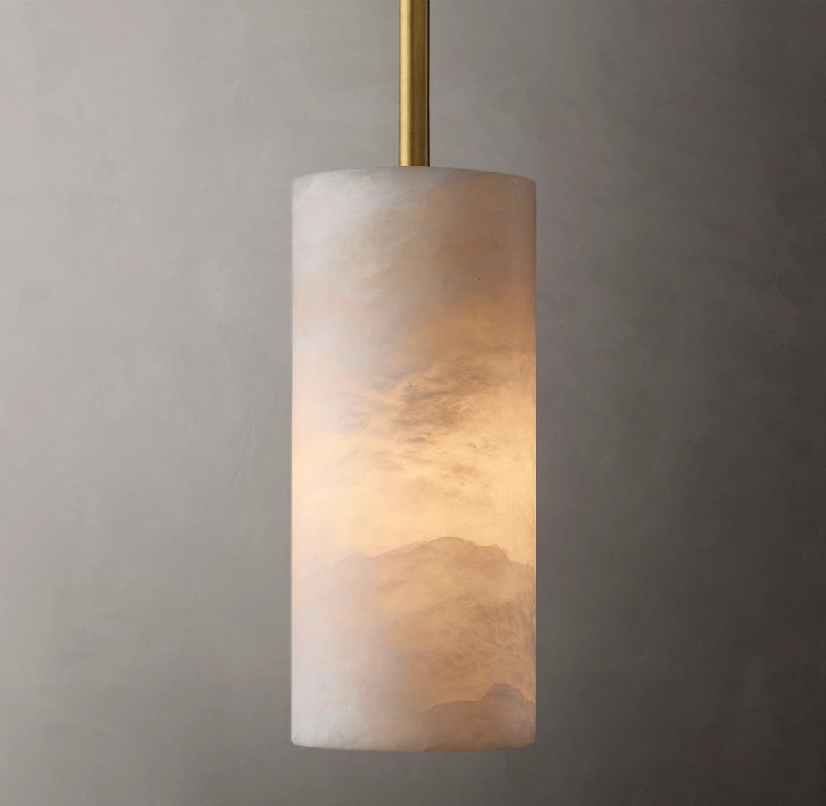 Alabaster Cylinder Pendant Lamp Modern with Natural Stone Shade and Adjustable Height