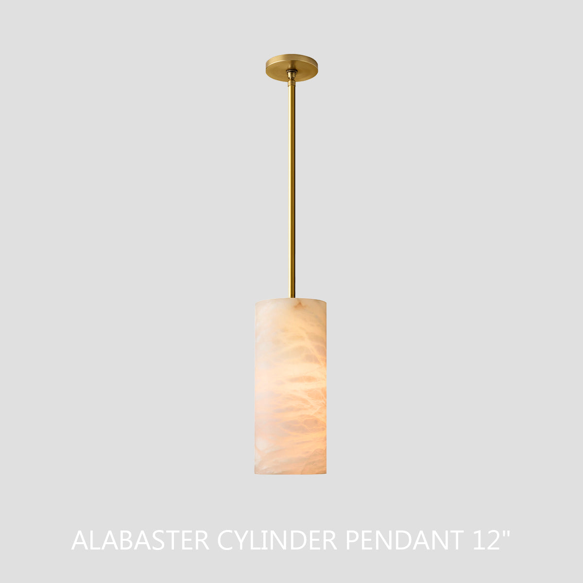Alabaster Cylinder Pendant Lamp Modern with Natural Stone Shade and Adjustable Height