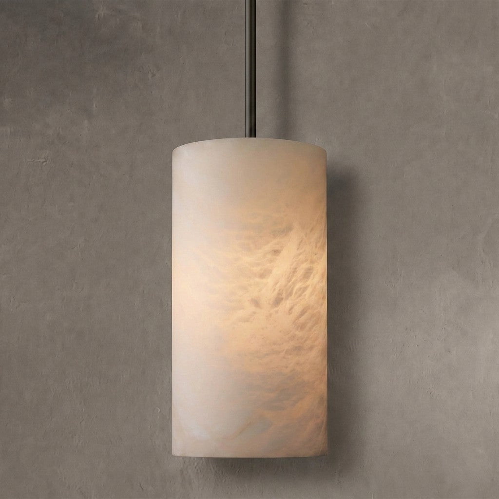 Alabaster Cylinder Pendant Lamp Modern with Natural Stone Shade and Adjustable Height
