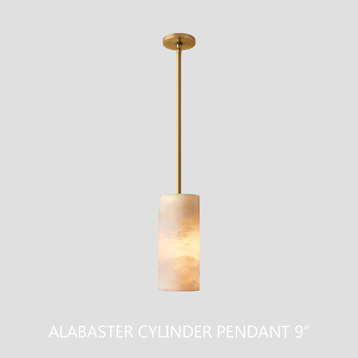 Alabaster Cylinder Pendant Lamp Modern with Natural Stone Shade and Adjustable Height