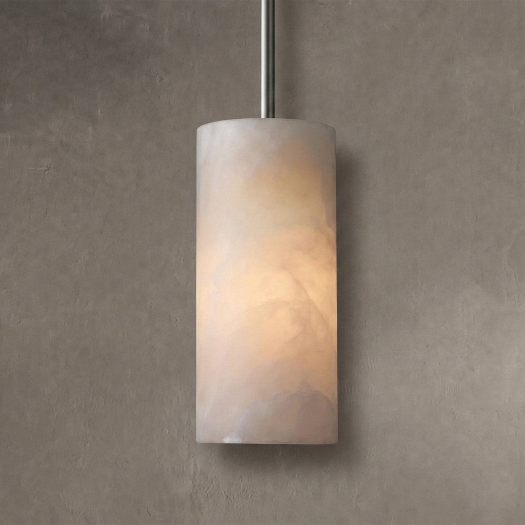 Alabaster Cylinder Pendant Lamp Modern with Natural Stone Shade and Adjustable Height