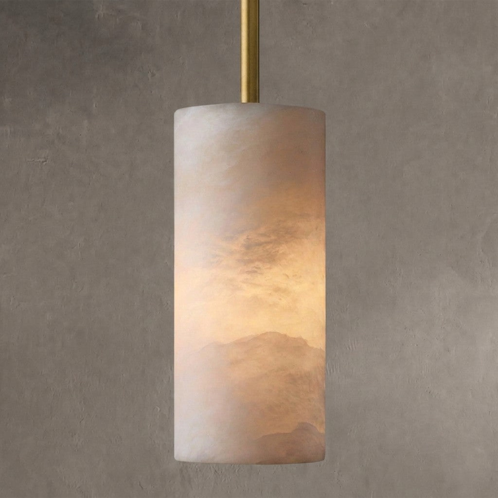 Alabaster Cylinder Pendant Lamp Modern with Natural Stone Shade and Adjustable Height