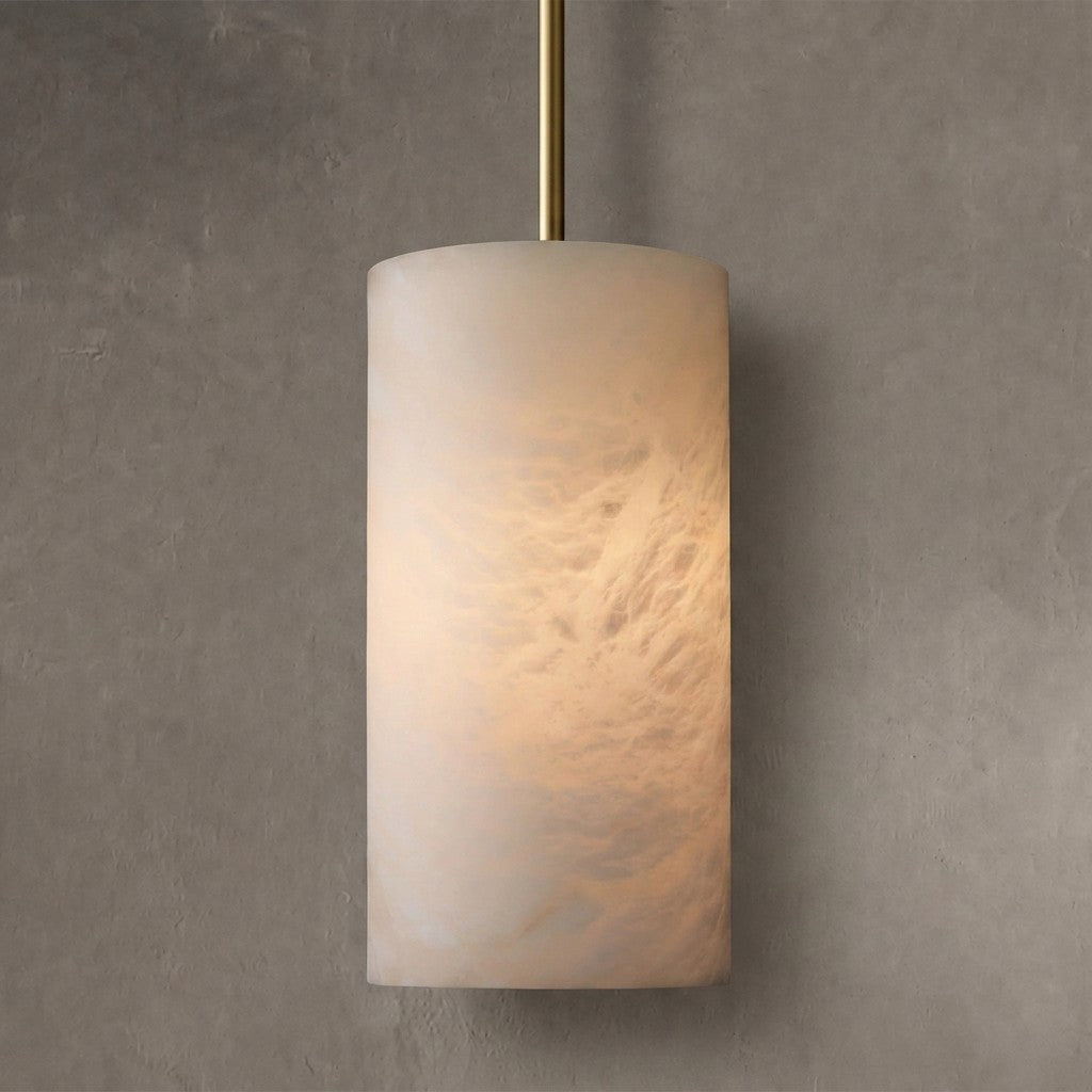 Alabaster Cylinder Pendant Lamp Modern with Natural Stone Shade and Adjustable Height
