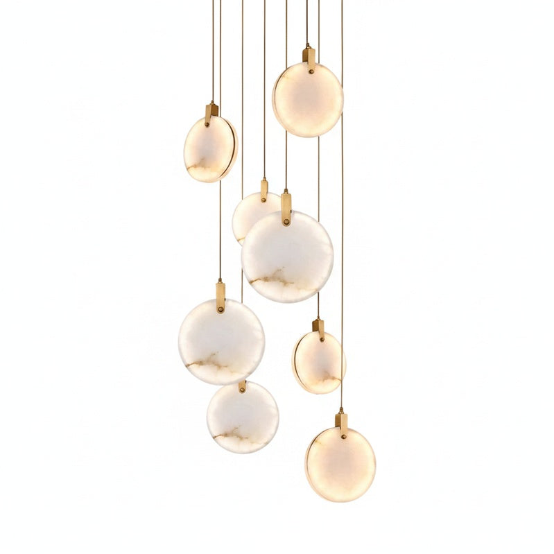 Alabaster Staircase Chandelier Modern Multi-Light Pendant with Adjustable Height