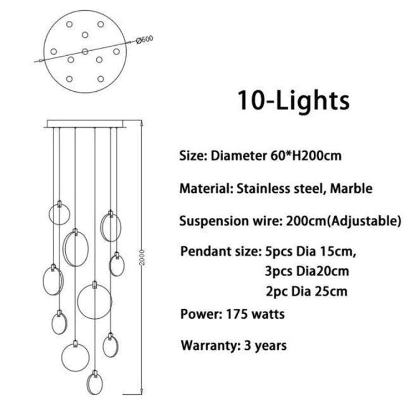 Alabaster Staircase Chandelier Modern Multi-Light Pendant with Adjustable Height