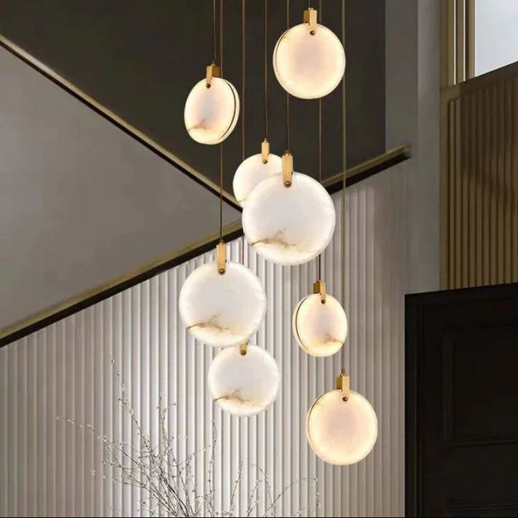 Alabaster Staircase Chandelier Modern Multi-Light Pendant with Adjustable Height