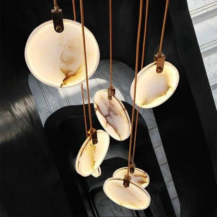 Alabaster Staircase Chandelier Modern Multi-Light Pendant with Adjustable Height